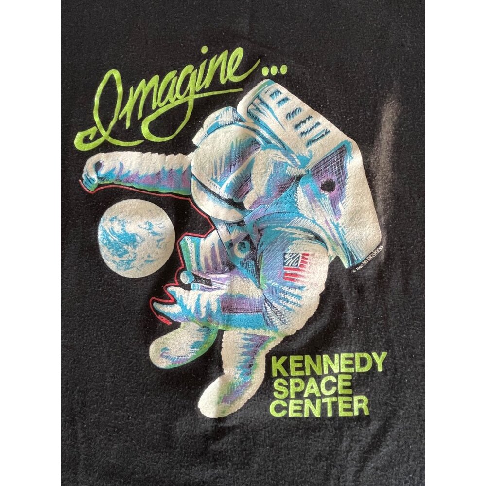 VTG 90s Kennedy Space Center T-Shirt Youth L Black Imagine Astronaut - Picture 2 of 7